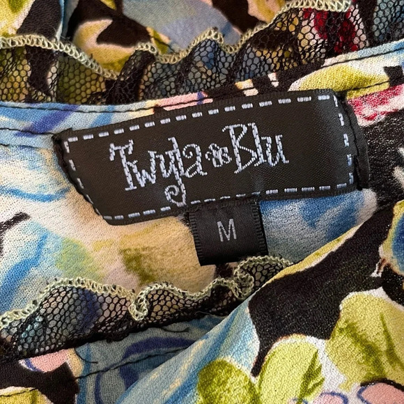 Y2k Dress Womens Medium Twyla Blu Floral Lace Colorful Whimsical 90s Fairy Midi - Picture 10 of 11